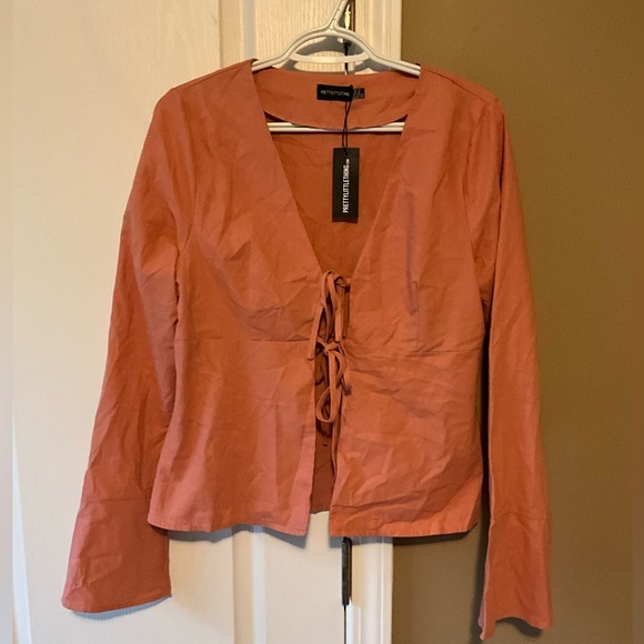 PrettyLittleThing Coral Tie Front Blouse Size 10P - Picture 2 of 5